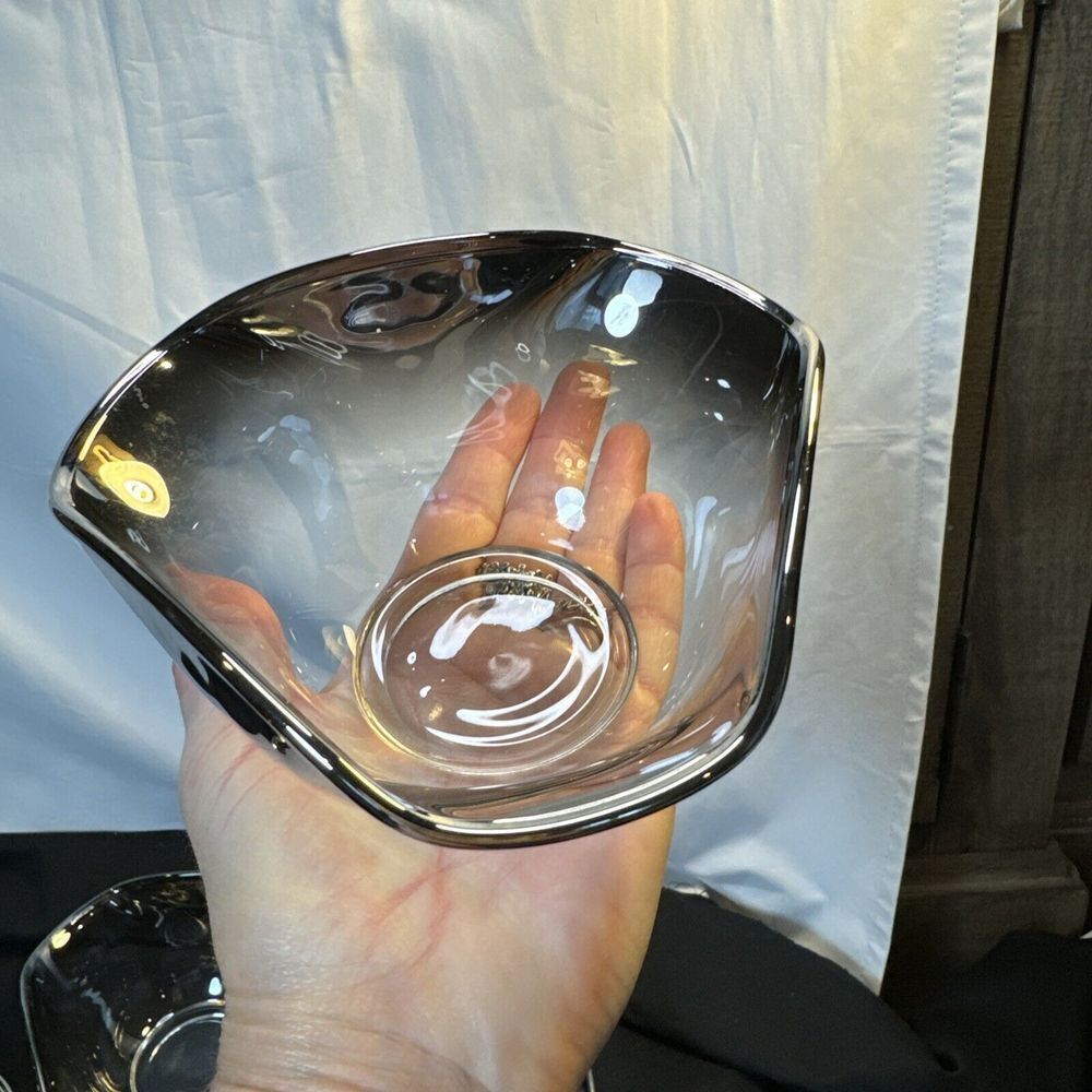 Vintage‎ MCM Silver Fade Glass Bowls (4) Serving Salad Bowl Retro 70's Tableware